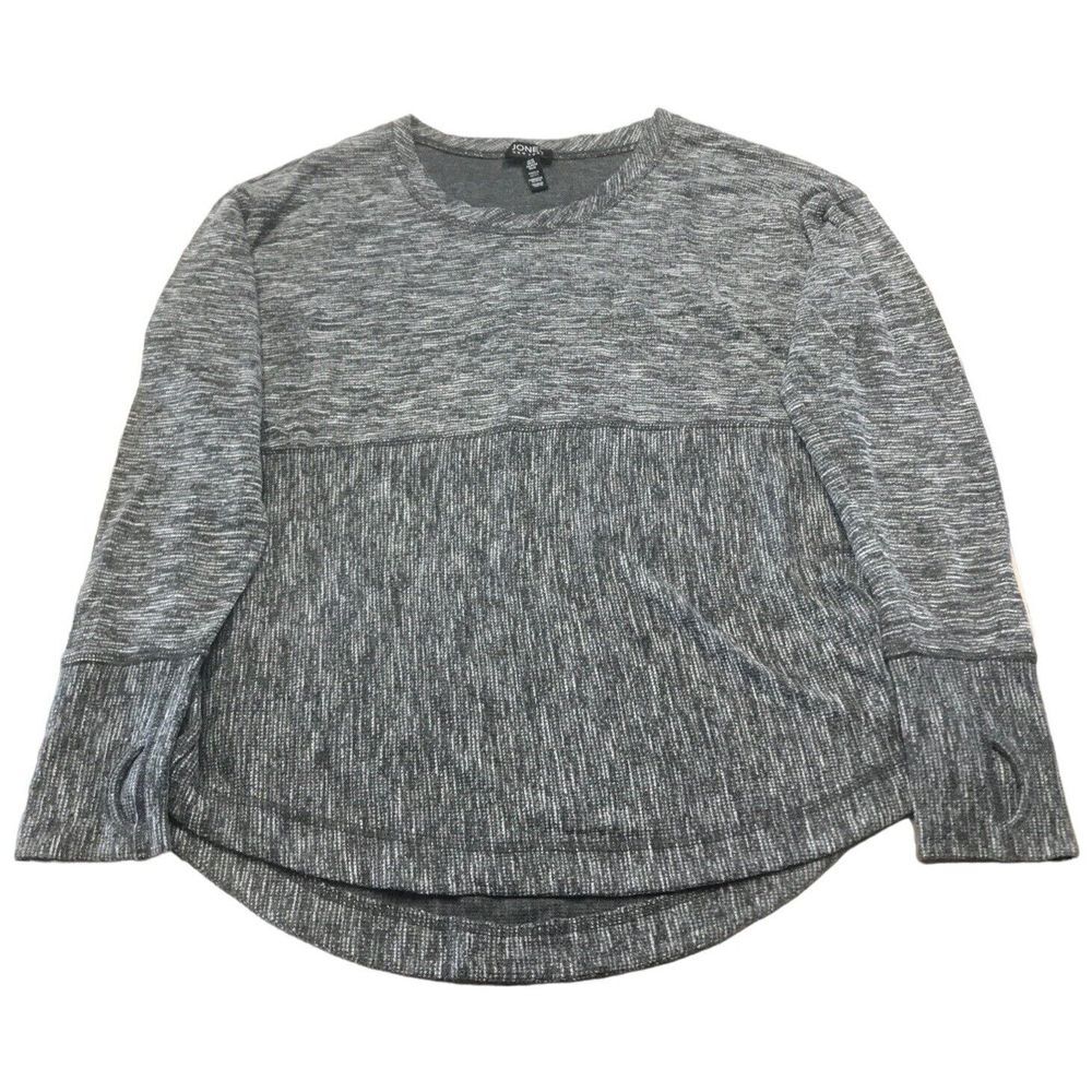 Jones New York gray sweater thumb holes long sleeve round neck women size medium